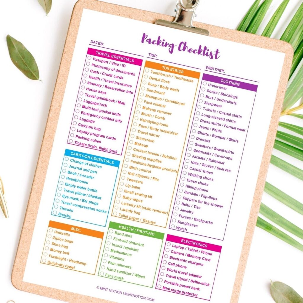 packing checklist printable