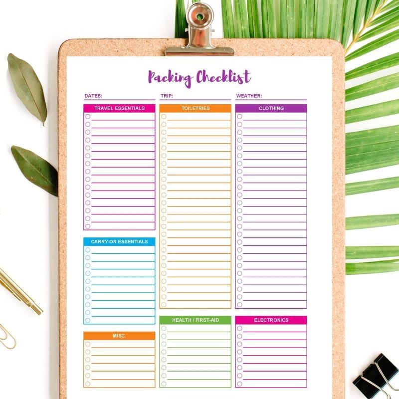 vacation packing checklist printable