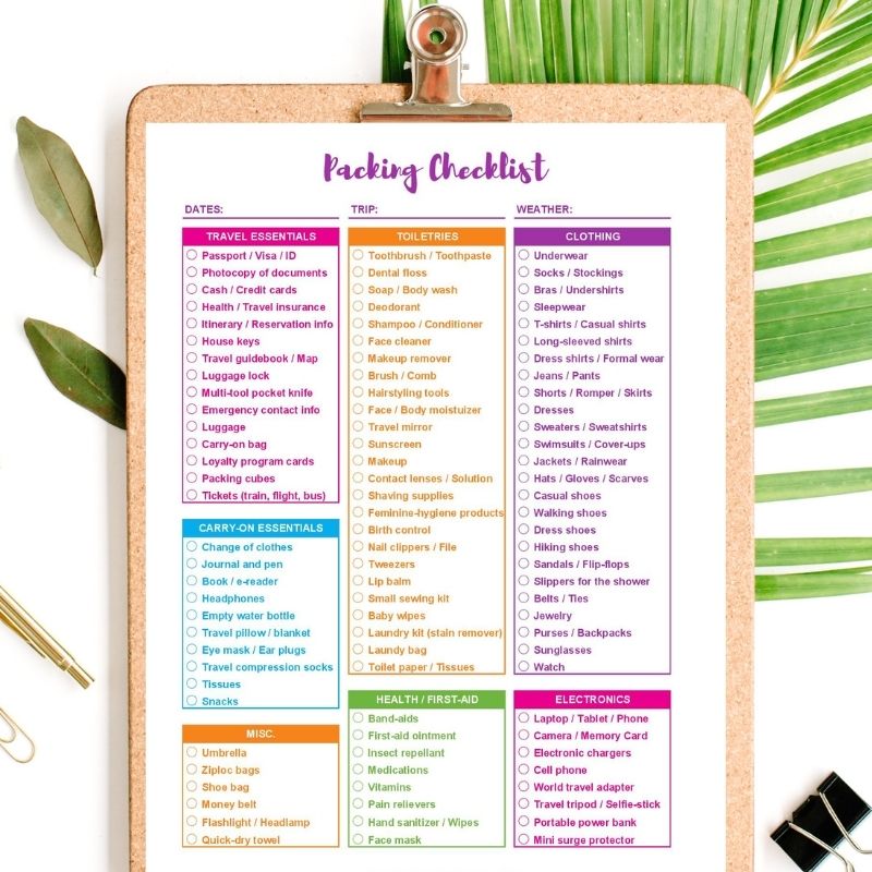 packing checklist printable