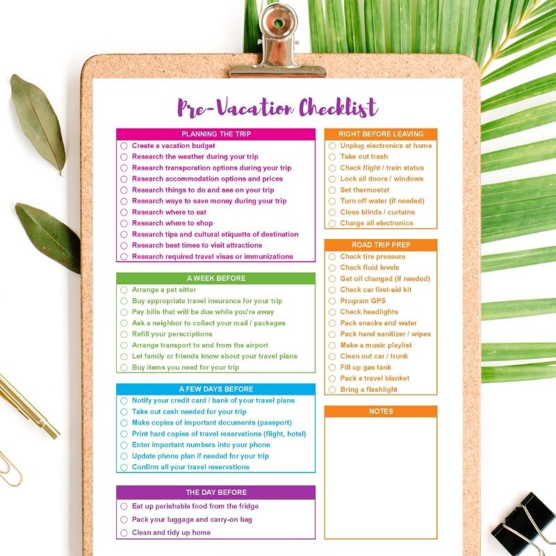 pre-vacation checklist printable