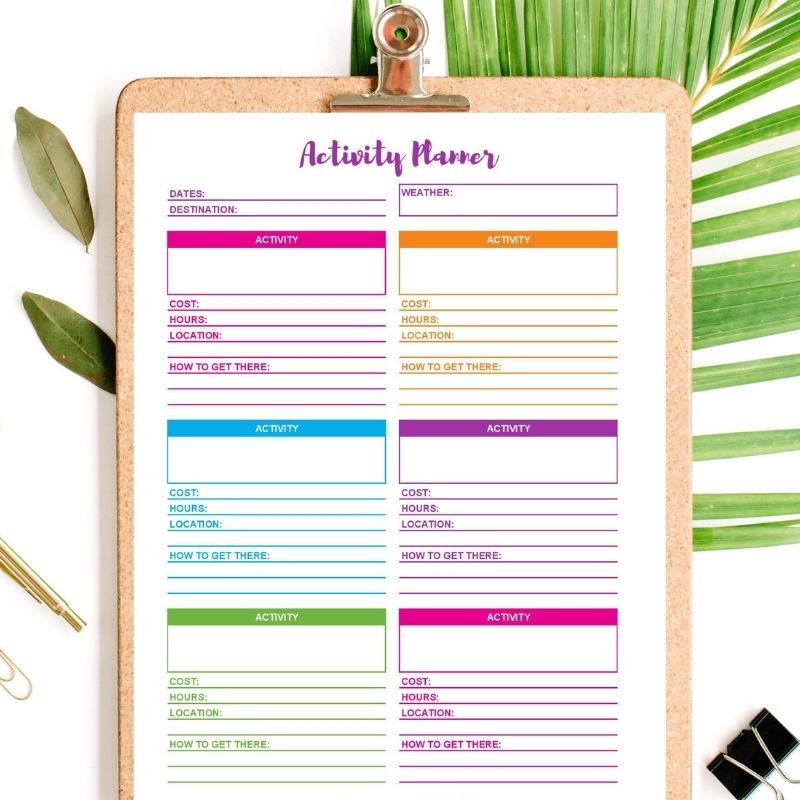 vacation activity planner printable