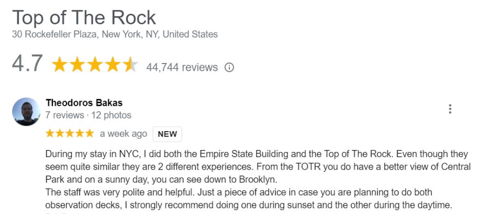 first time visit to new york city top of the rock reviews