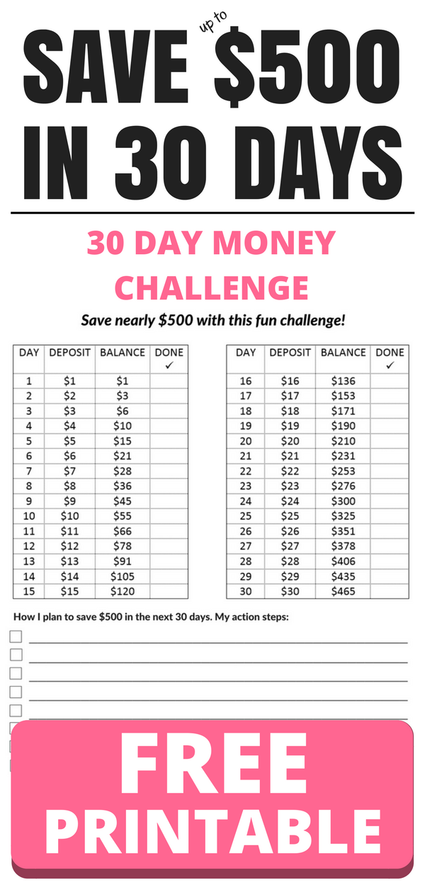 Money Challenge How To Save 500 In 30 Days Mint Notion