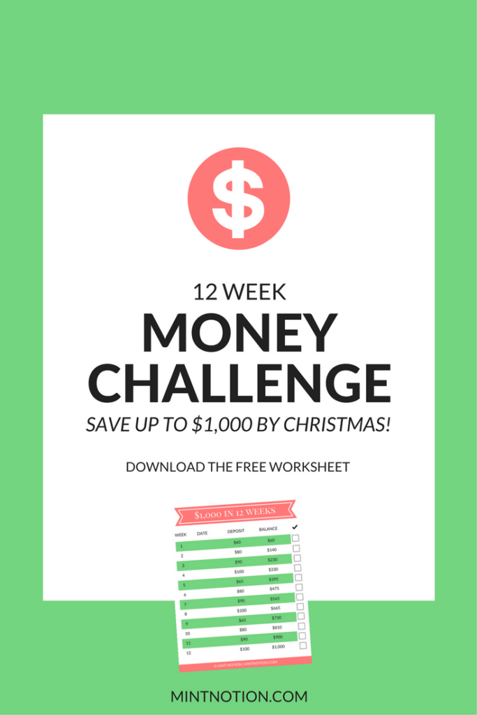 12 Week Money Challenge Save 1 000 By Christmas Mint Notion