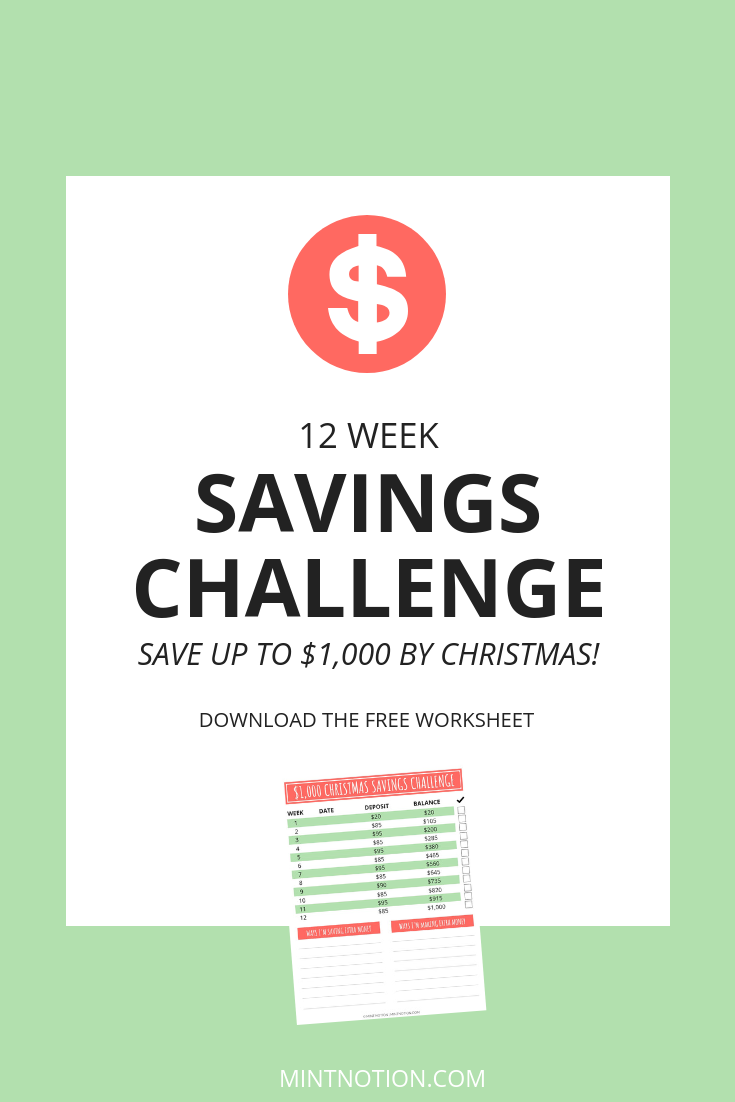 $1,000 Christmas Savings Challenge - save money for christmas