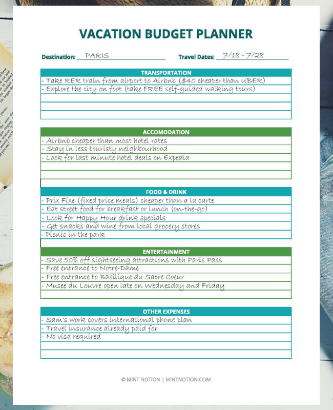 Mint Notion - Travel Binder Printables