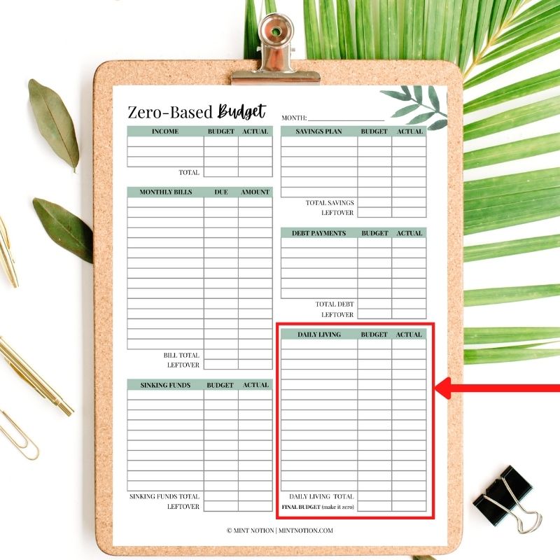 monthly budget printable - mint notion