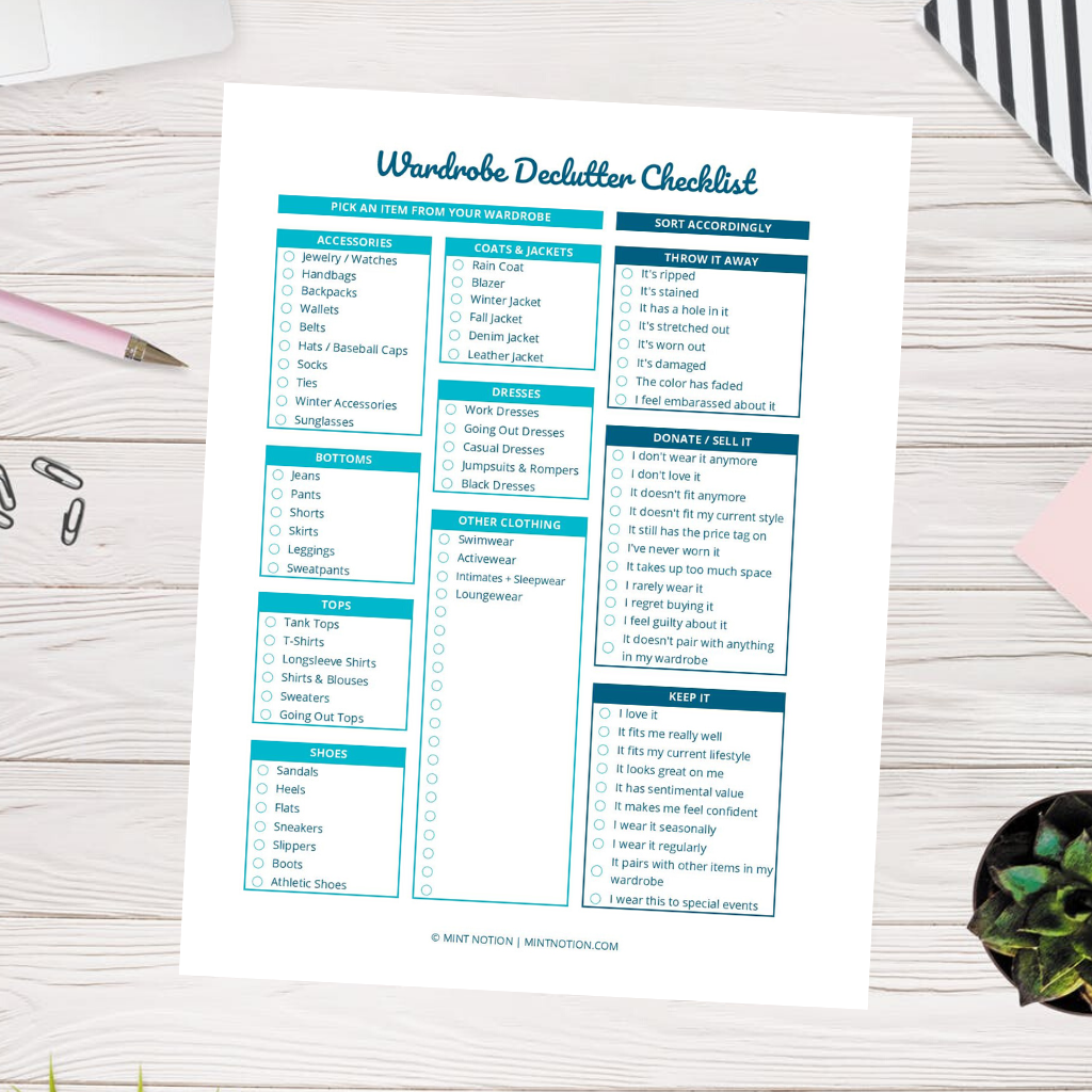 wardrobe declutter checklist printable