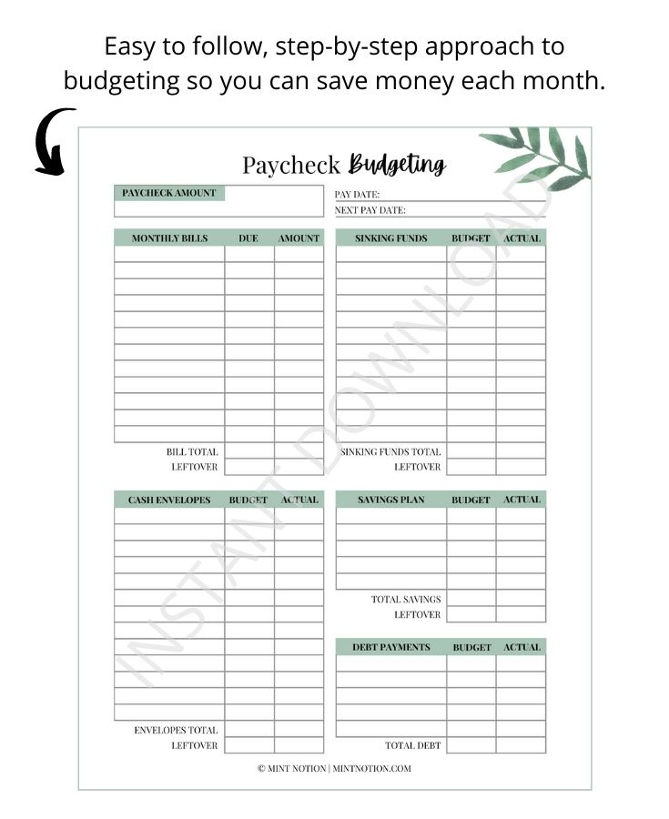 paycheck budgeting printable