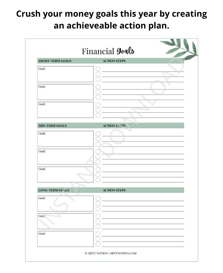 money goals printable