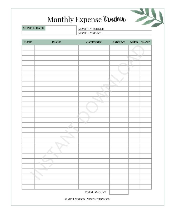 monthly expense tracker printable