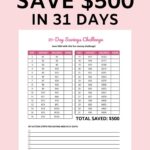 31 day money challenge: save $500