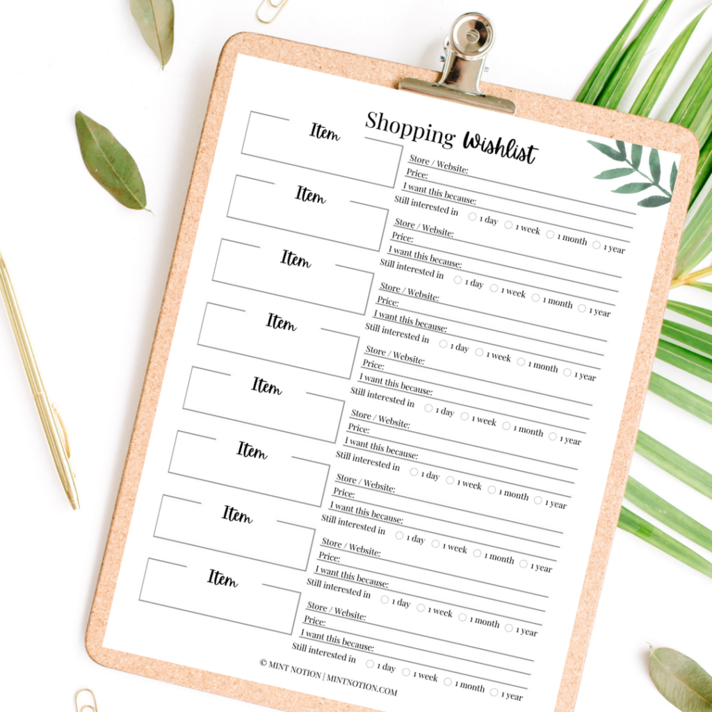 mint notion - shopping wish list printable