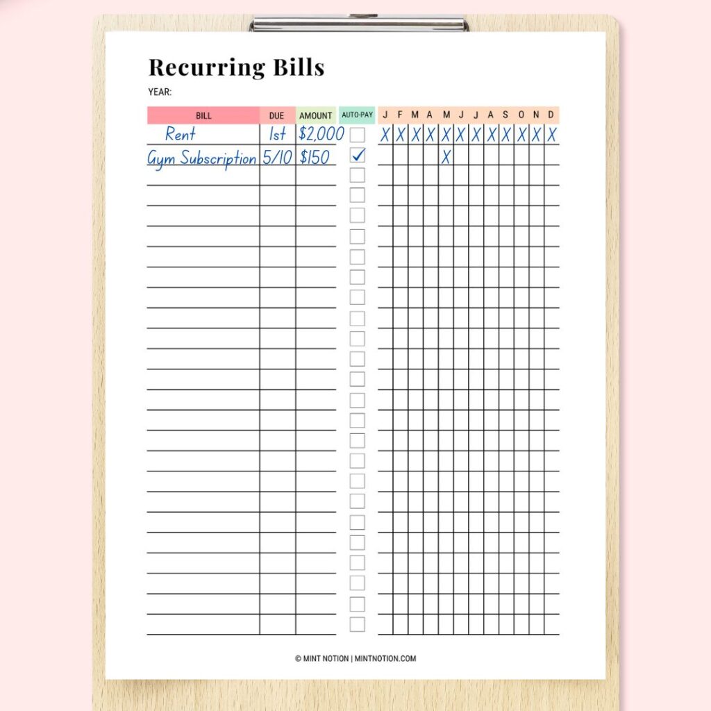 clever ways to save money - bill payment printable