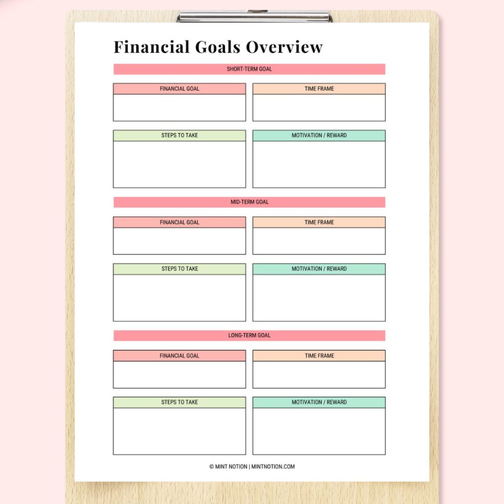 financial goals printable