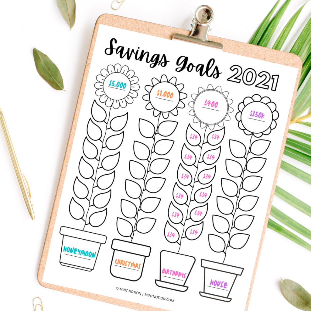 sunflower savings goals tracker