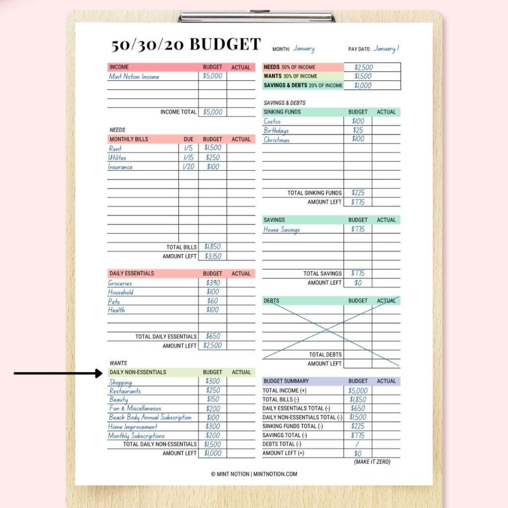 50-30-20 budget printable