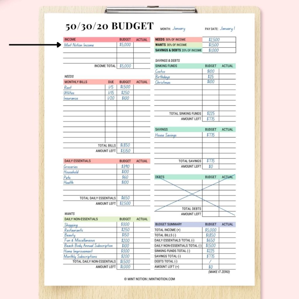 50-30-20 budget printable