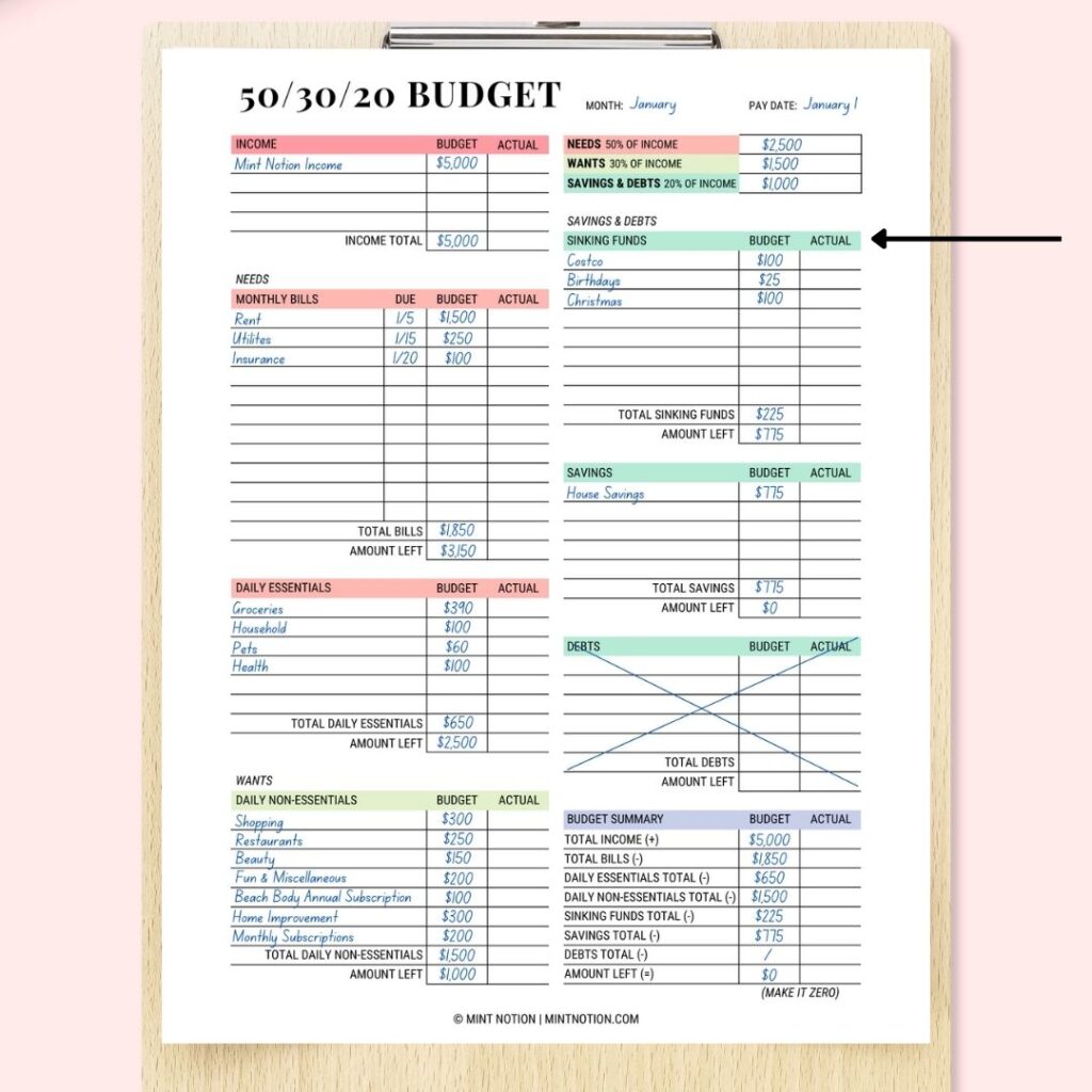 50-30-20 budget printable