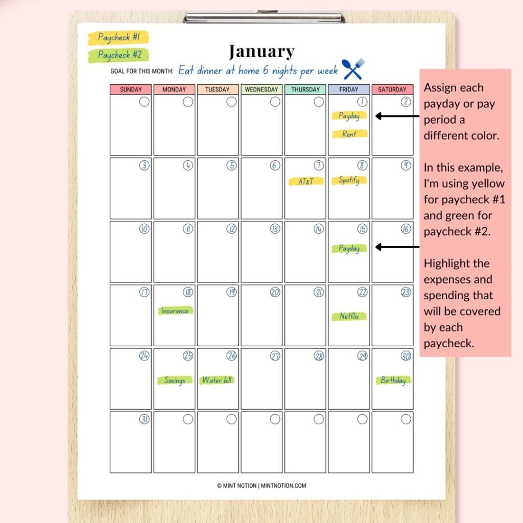 bill payment calendar printable