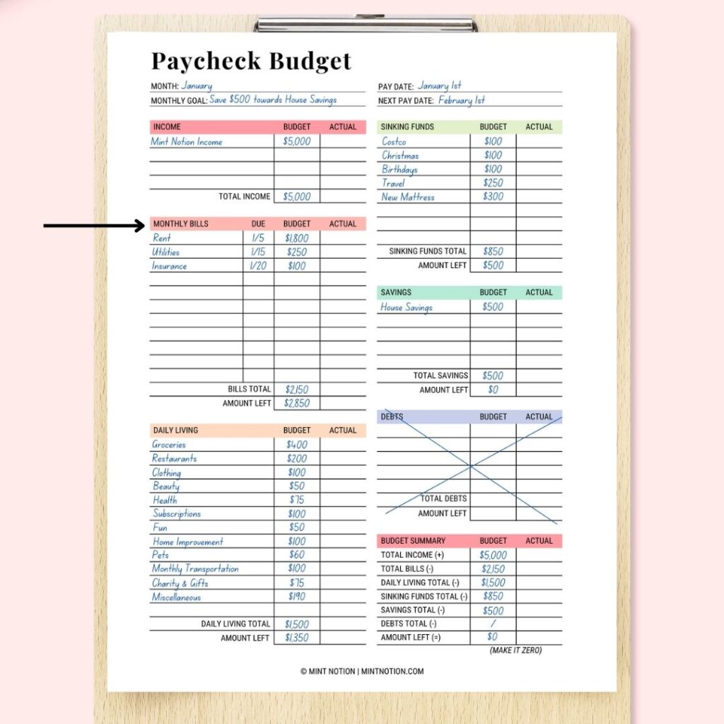 zero based budget printable