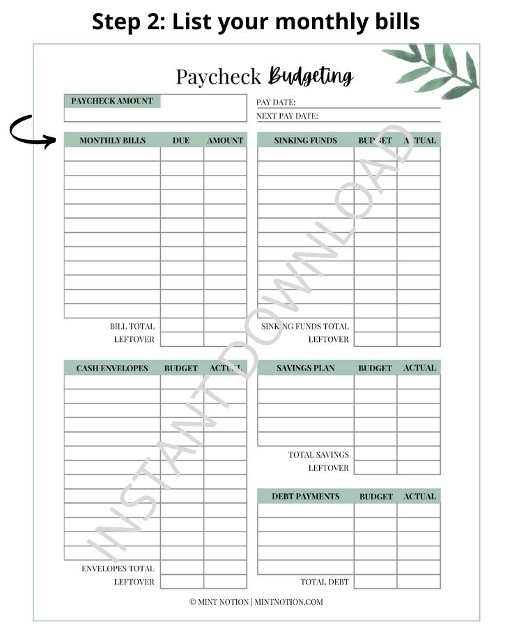 budget by paycheck template