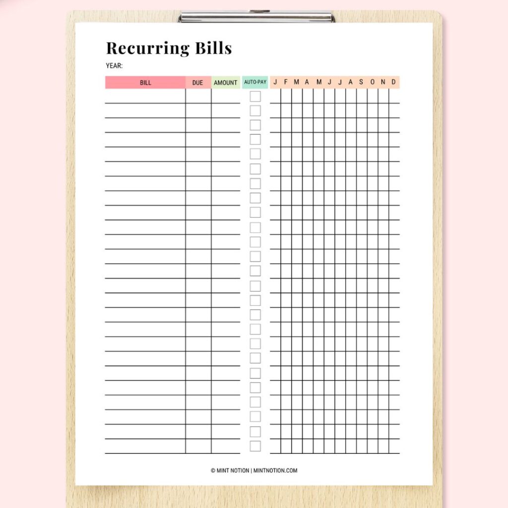 bill payment printable