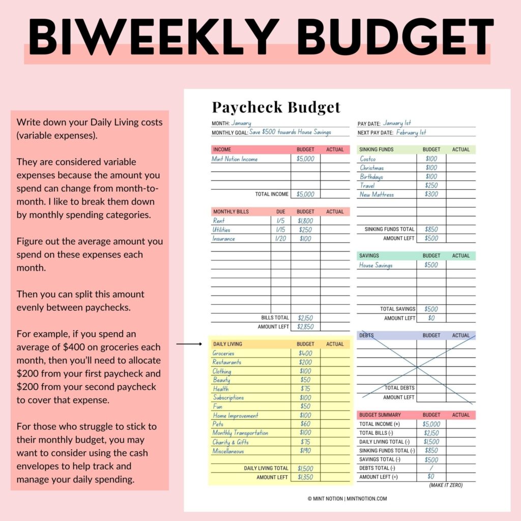 biweekly budget worksheet