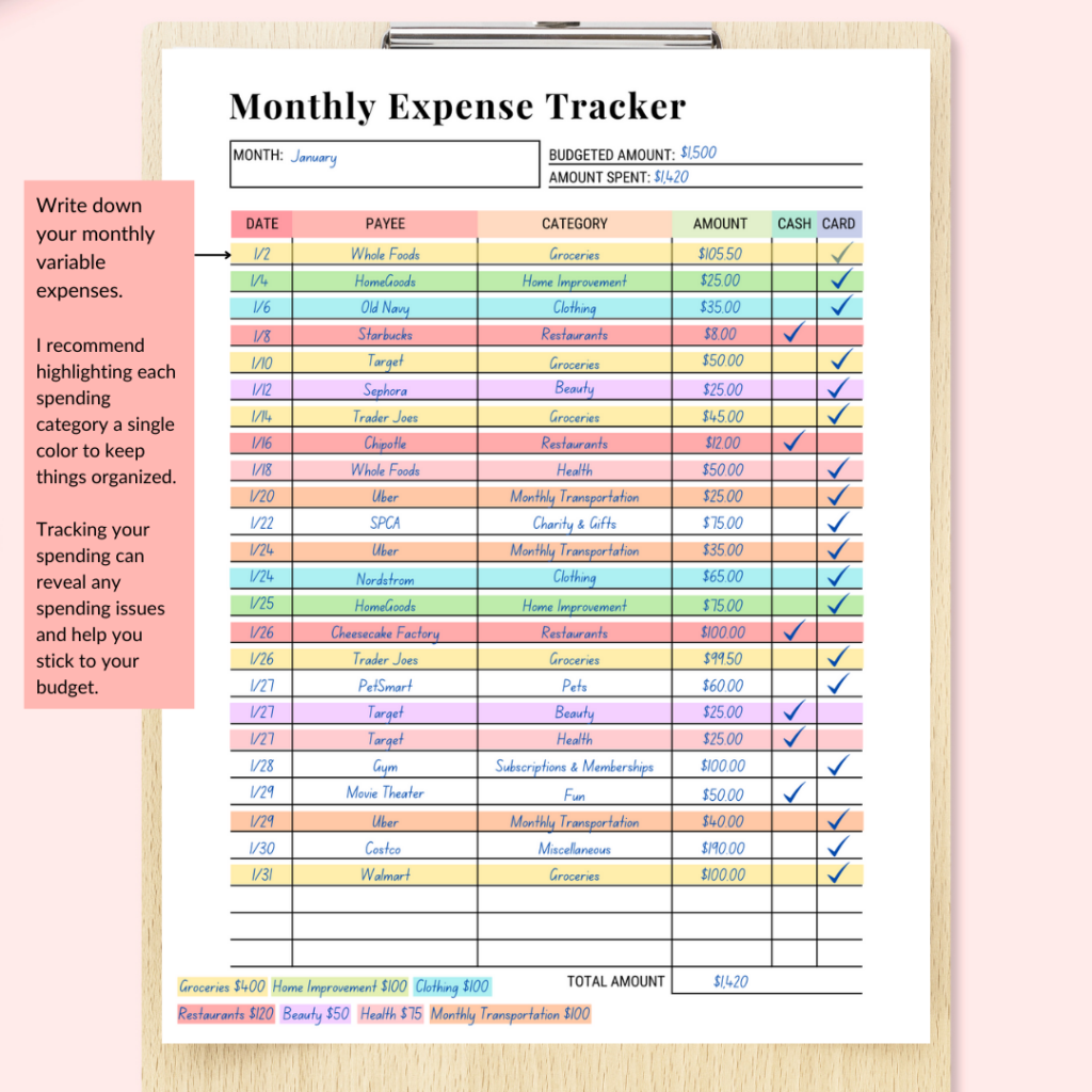 monthly expense tracker printable