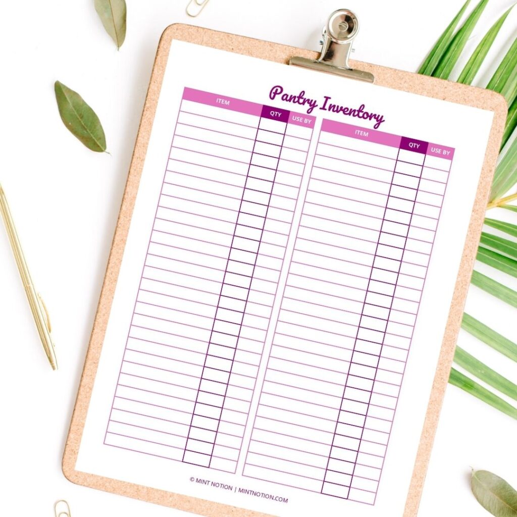 pantry inventory template printable