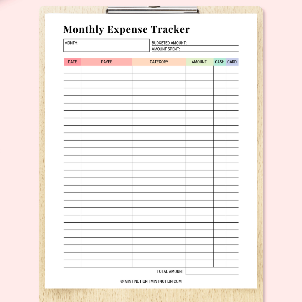 monthly expense tracker printable
