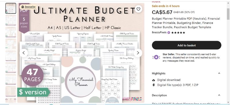best-selling printables on etsy - budget planner