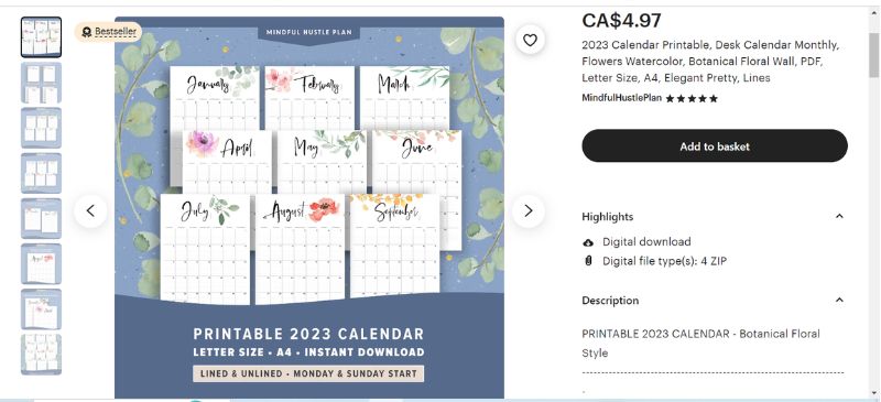 best-selling printables on etsy - calendar