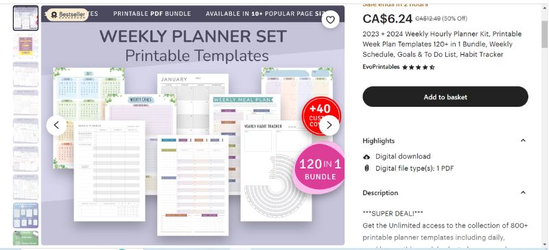 best-selling printables on etsy - weekly planner